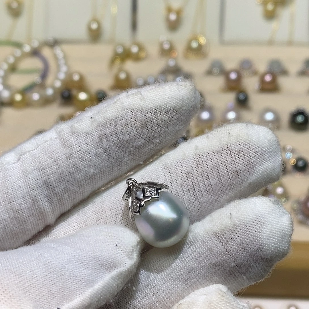 银S925镶嵌颈饰海水珍珠12-13极光澳白