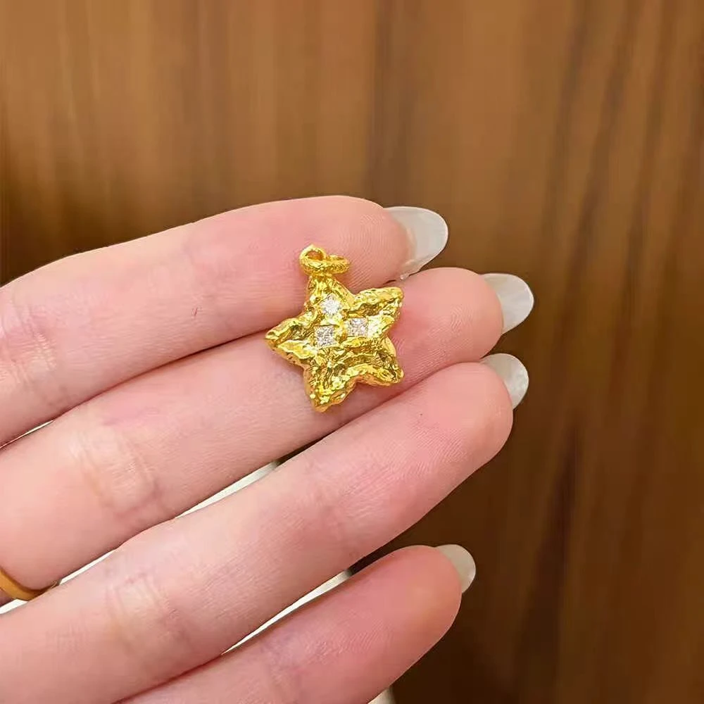 古法锤纹星星吊坠女手工金五角星挂坠A066