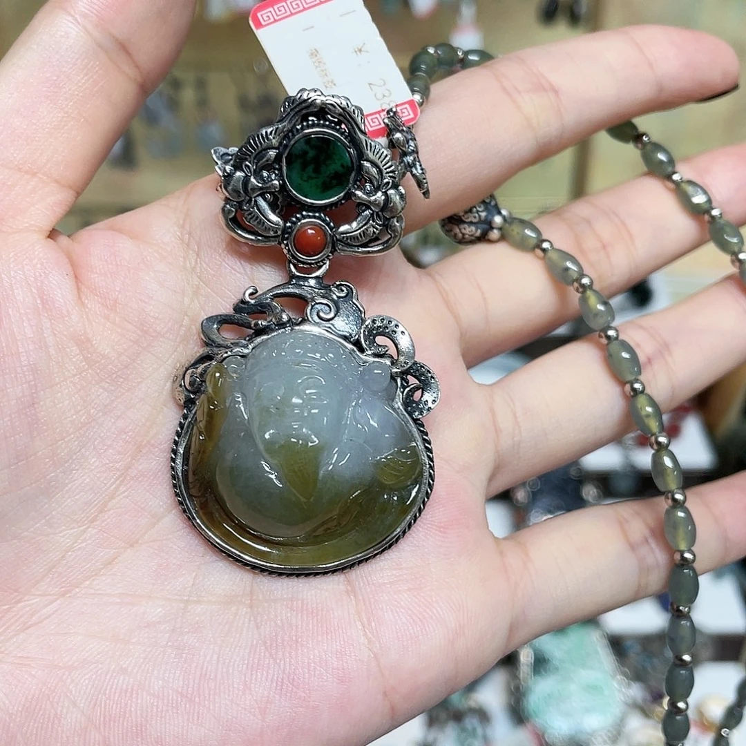 吊坠925银花岗岩财神吊坠