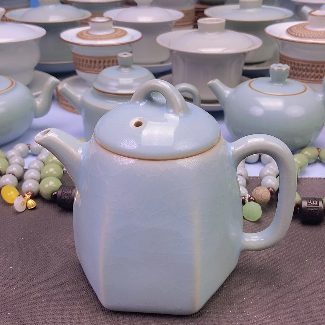 杯天青微蓝六方秦权壶原矿原釉原产地