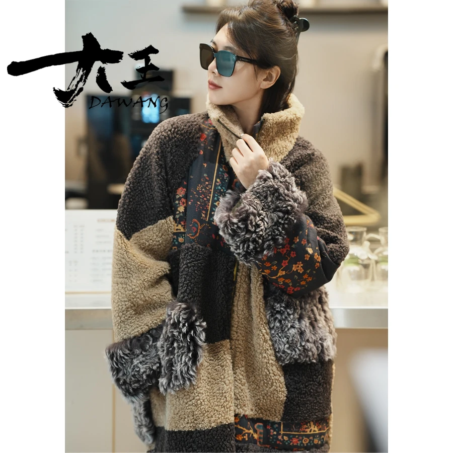 DAWANG |【东隅】新款拼接款设计师款中长款皮毛一体女士外套633