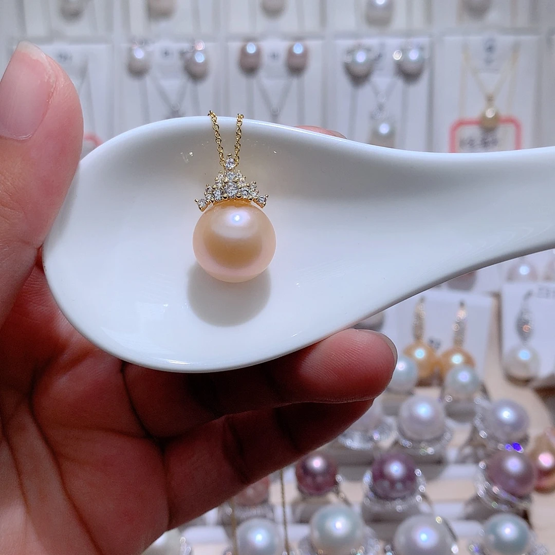 淡水珍珠未镶嵌吊坠(赠链)CC背面有瑕疵13-14mm