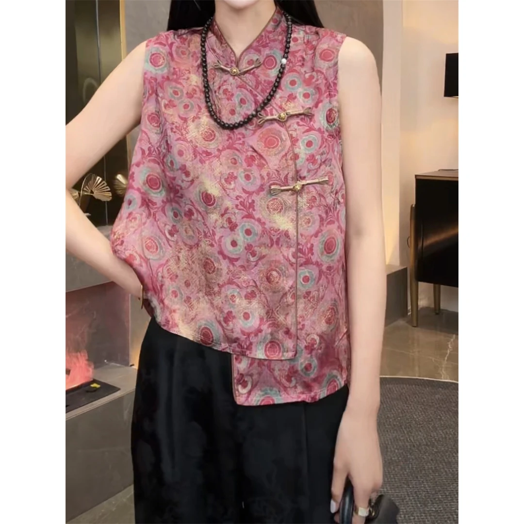 马甲女2025夏装甜美减龄显瘦气质高级感国风提花小众复古盘扣百搭