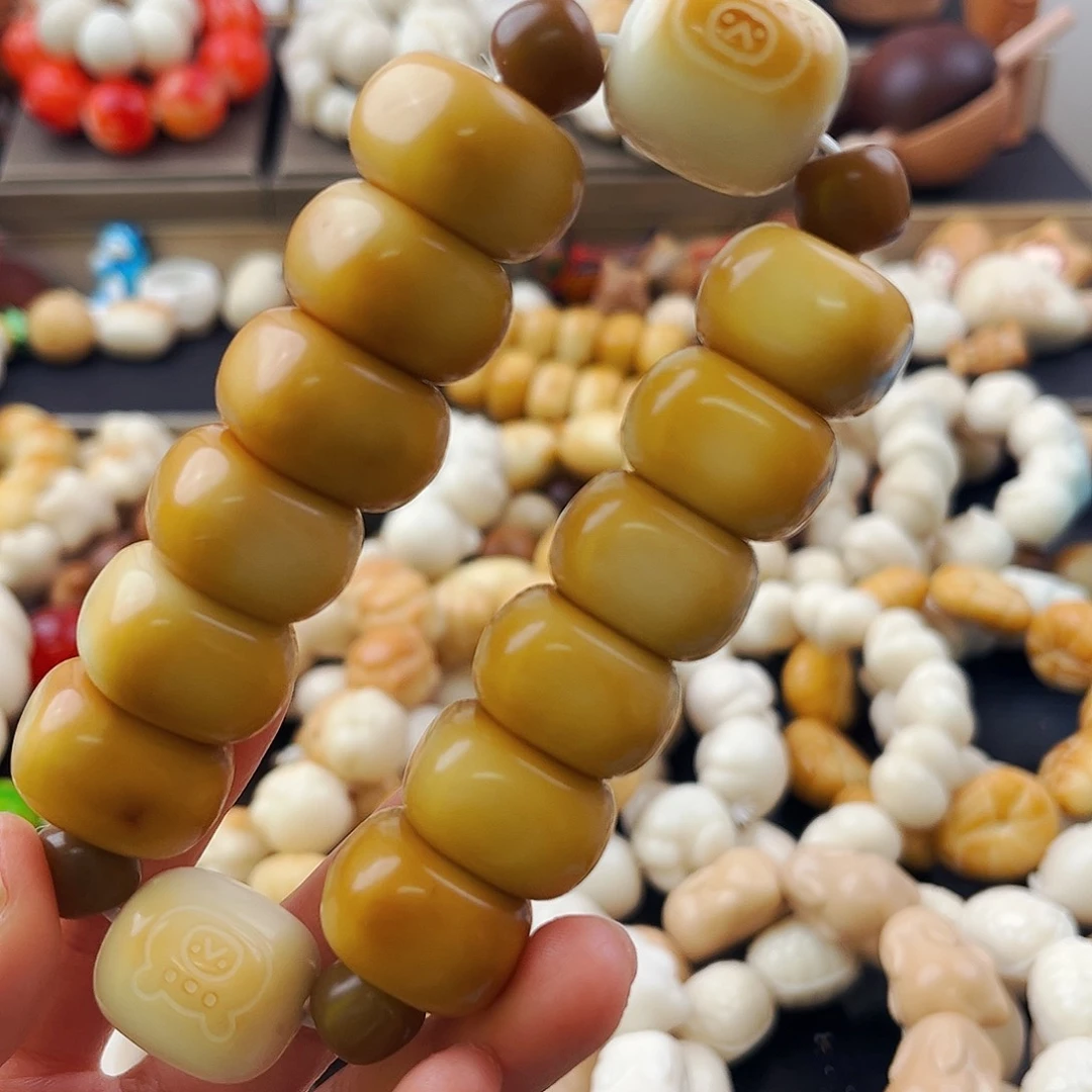 菩提根/象牙果手串新品-烤色方扣双排糖葫芦加年糕熊头-设计款