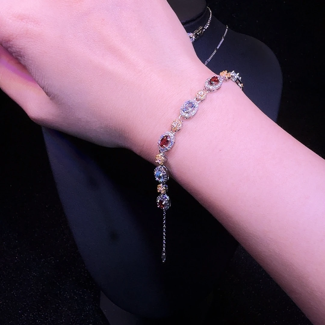 石榴石银S925镶嵌手链