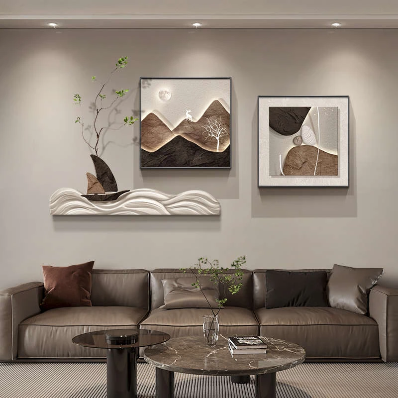 现代轻奢客厅装饰画沙发背景墙挂画抽象山水餐厅玄关壁画高级感