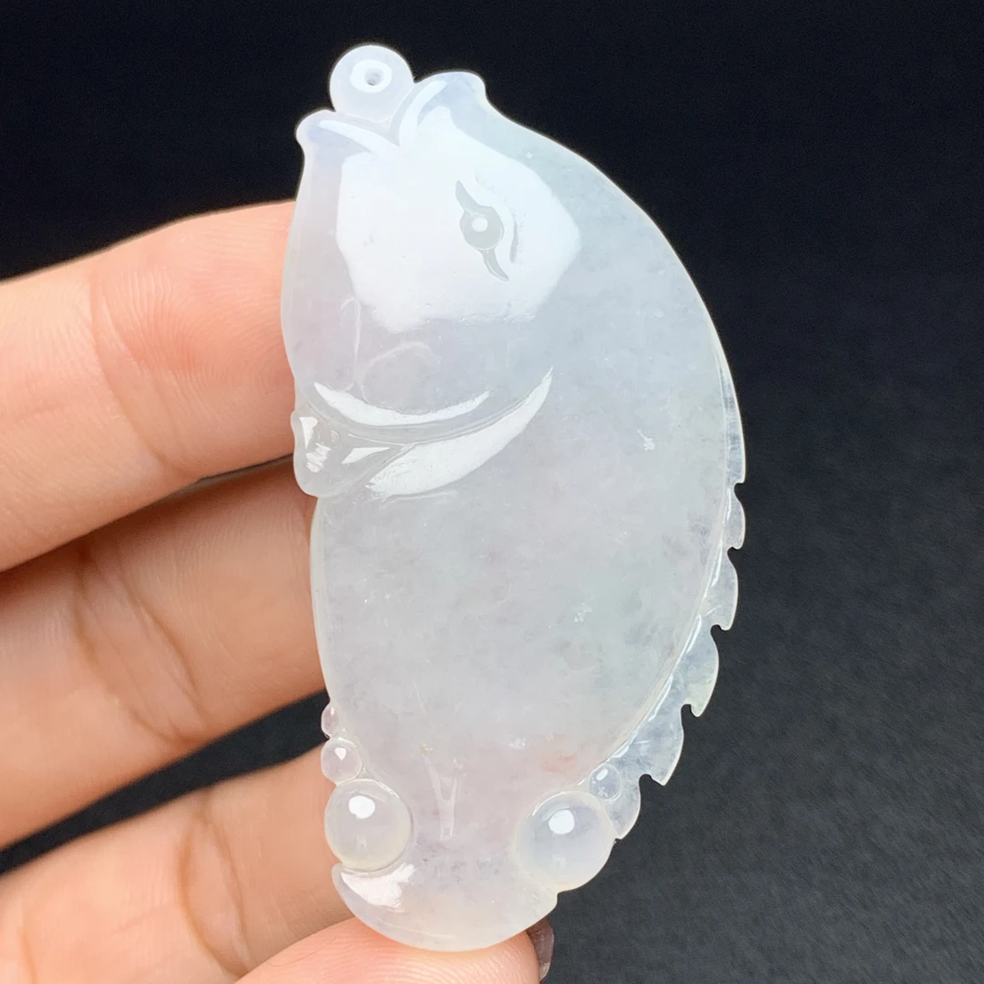 天然缅甸翡翠A货冰种招财鱼吊坠正品翡翠鱼跃龙门挂件翡翠鱼礼物