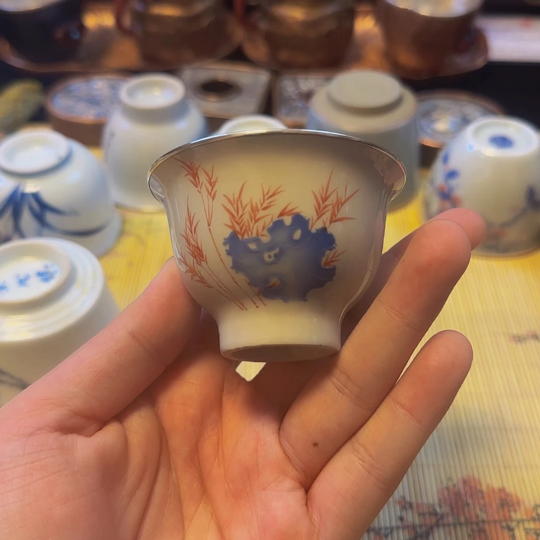 瓷包银杯子足银999