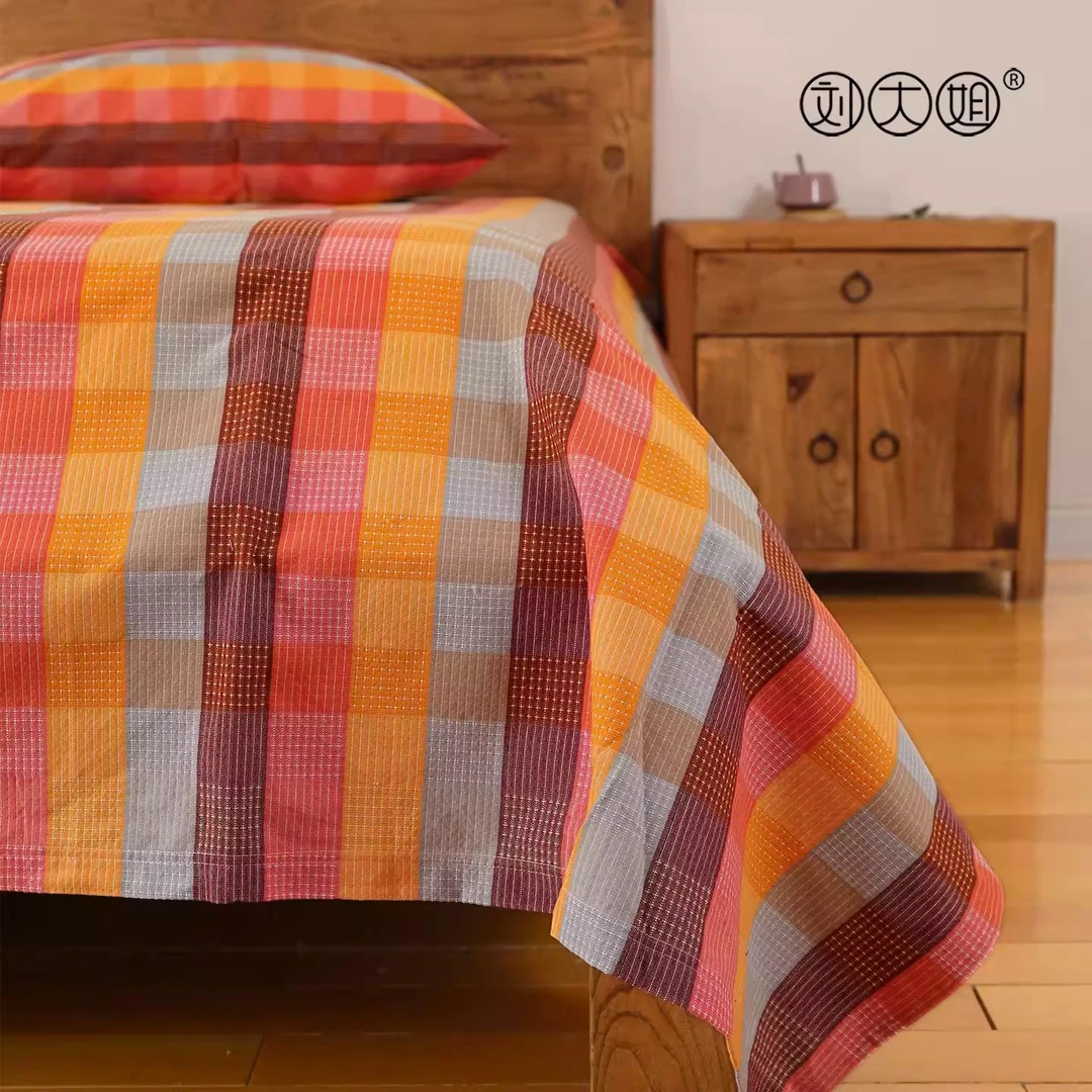 A类助眠老粗布床单三件套纯棉提花加厚双人床文艺色织母婴精梳棉