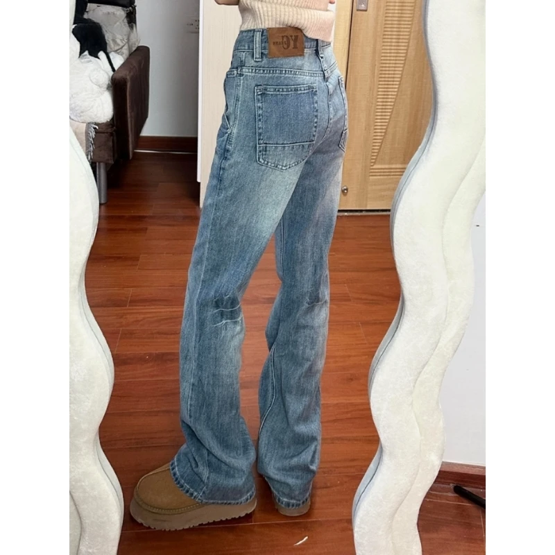 美式辣妹不贴腿阔腿牛仔裤女2025春季新款显瘦宽松高级感拖地裤子