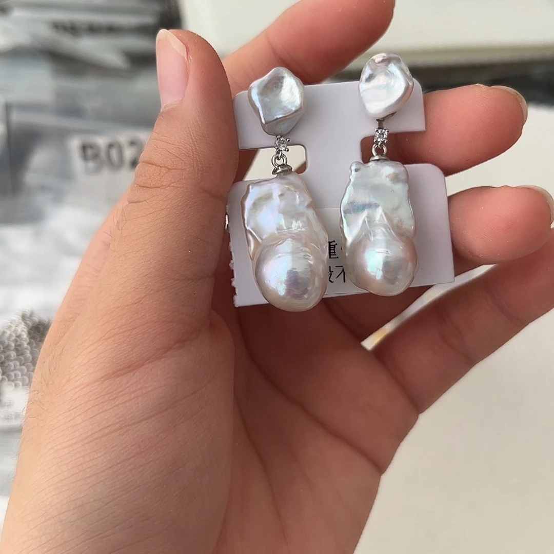 合金淡水珍珠耳饰