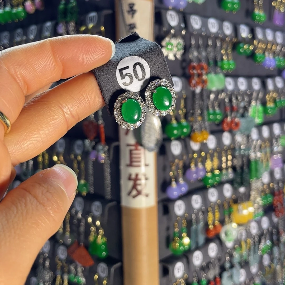 翡翠银S925镶嵌耳饰50