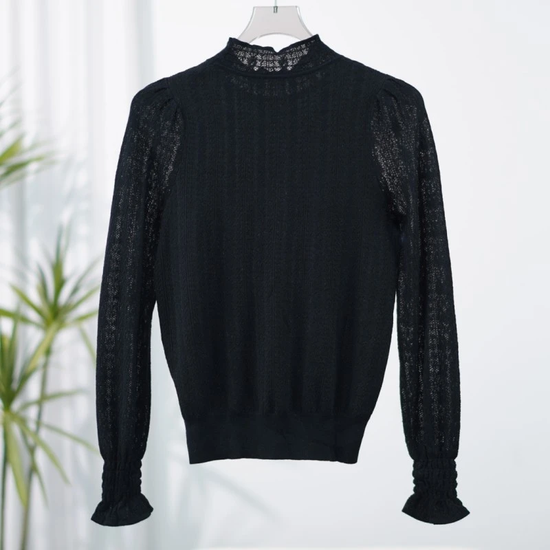 朗S系列  F263  女装春秋简约蕾丝打底衫经典黑8Q523M337