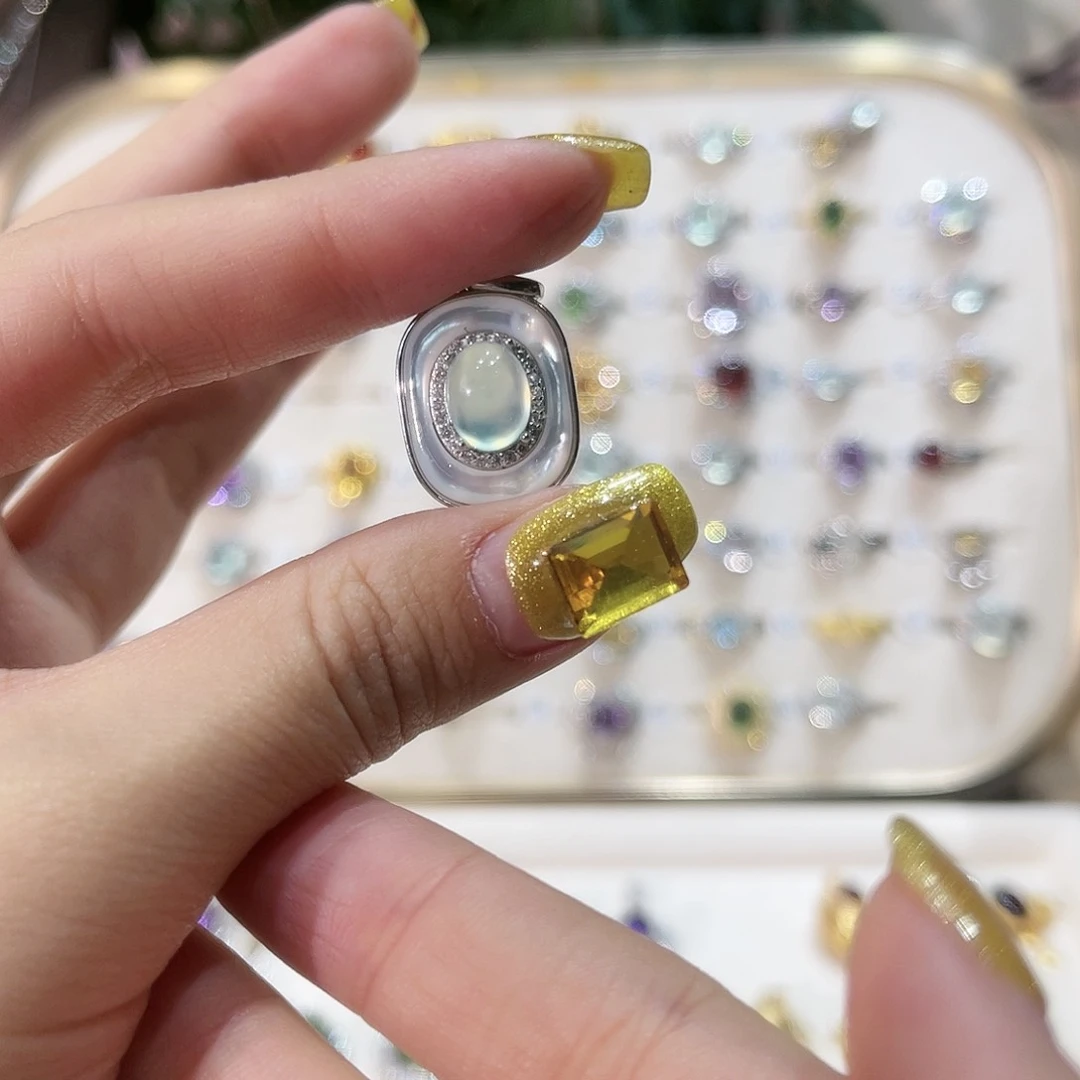 蛇纹石玉戒指银S925镶嵌