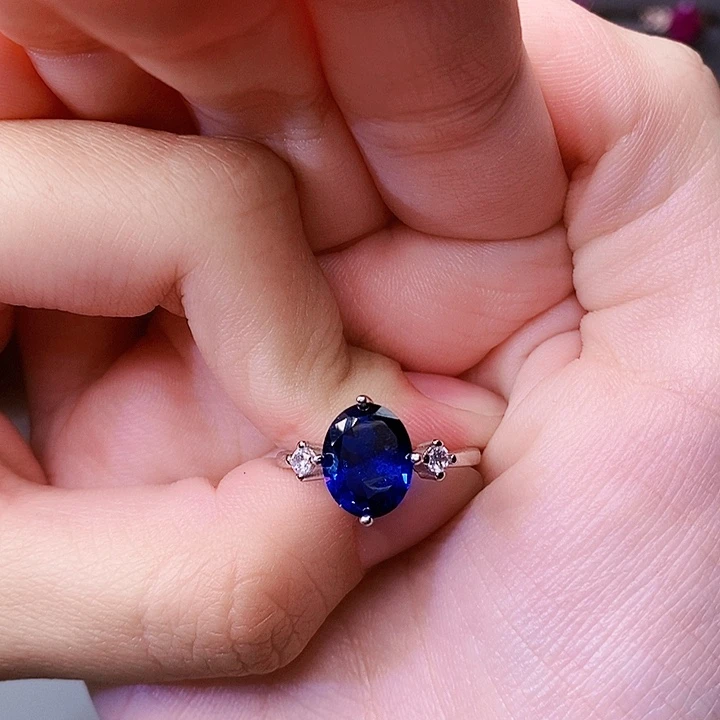 蓝宝石戒指银S925镶嵌