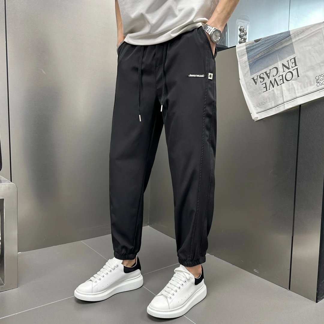 【冰丝面膜立体休闲裤】夏季薄款垂顺丝滑时尚松紧腰长裤-58-202