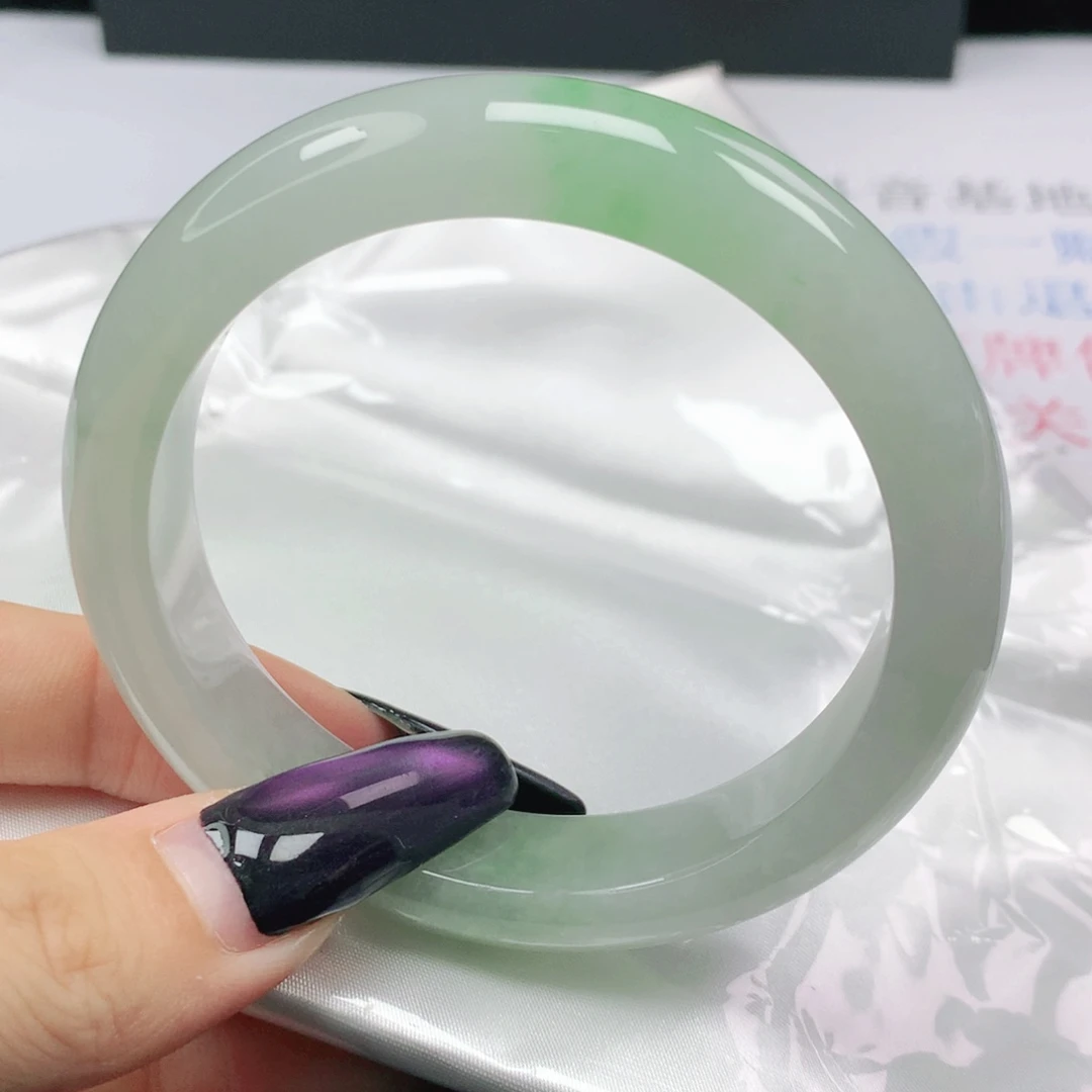 未镶嵌手镯翡翠翡翠56.0冰润白冰飘晴绿正圈