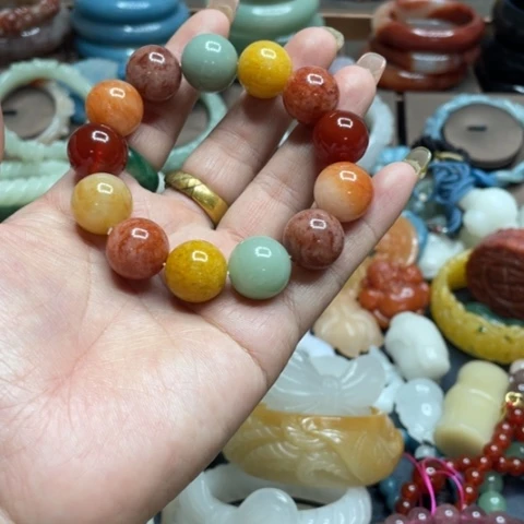 合金石英质玉（黄龙玉）手链叶*^