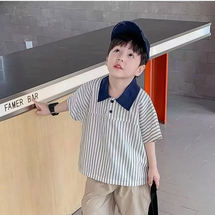 男童Polo衫短袖T恤夏季2025新款儿童韩系穿搭帅气条纹半袖上衣