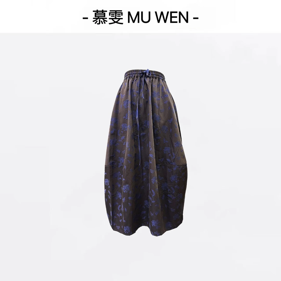 薇妮家-【若颜】新中式春新款宽松松紧腰花苞半裙2612594