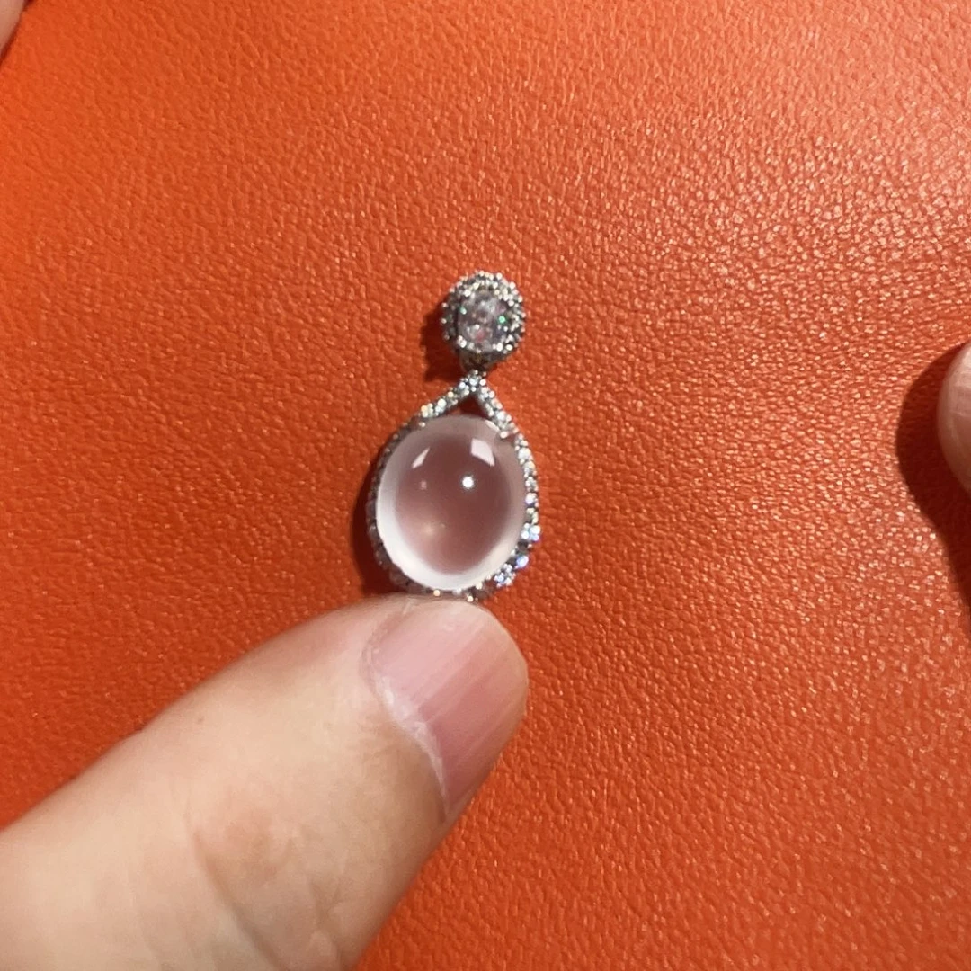 石英质玉银S925镶嵌蛋面吊坠