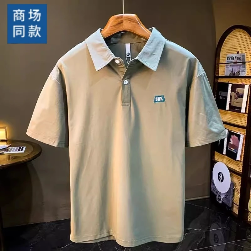 ins新款男士夏季翻领短袖polo衫宽松体恤衫简约绣花百搭t恤男汗衫