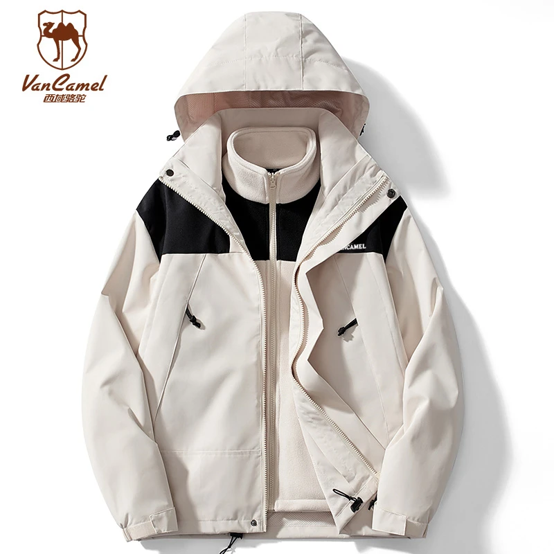 VANCAMEL/西域骆驼户外情侣款三合一冲锋夹克防风防水外套23658-B