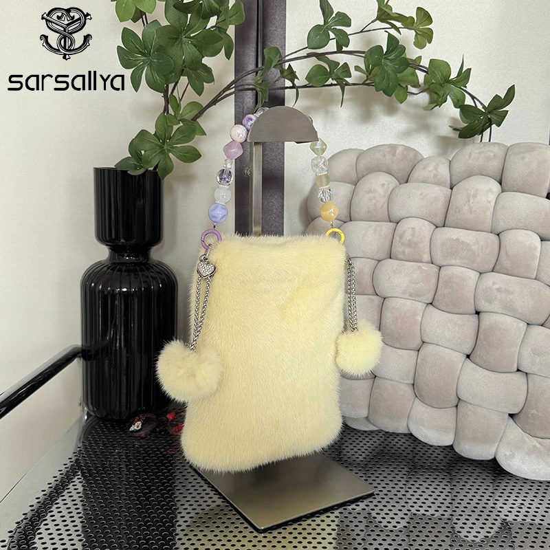 【饰你自制】毛球貂毛手机包纯色简约手拎包小鸡黄斜跨包时尚小包包