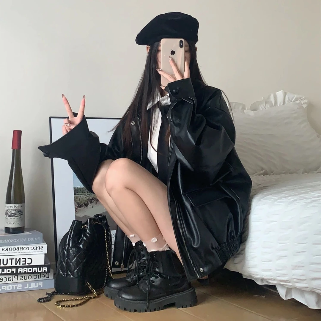 爆款黑色皮衣外套女2025新款秋冬高级感小个子复古短款机车皮夹克