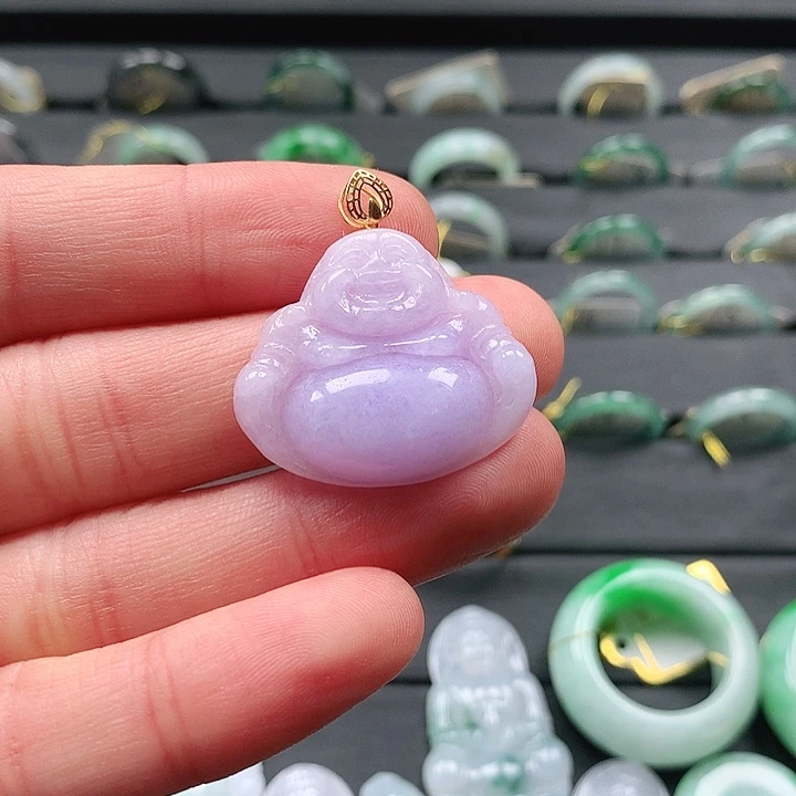 翡翠颈饰18K金镶嵌佛公