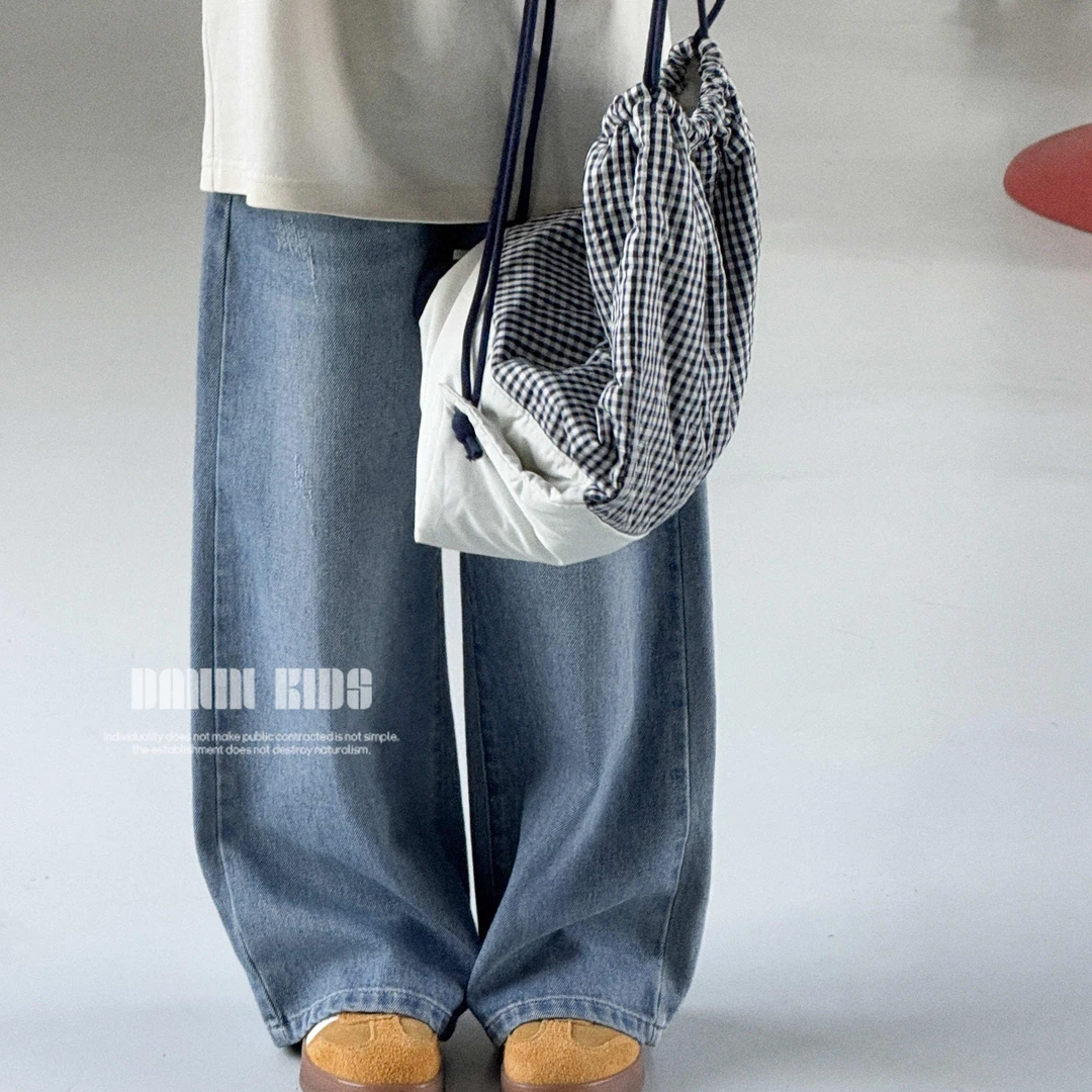 【嗒囜】女童25春季时尚百搭磨白水洗牛仔裤儿童韩版直筒宽松休闲裤