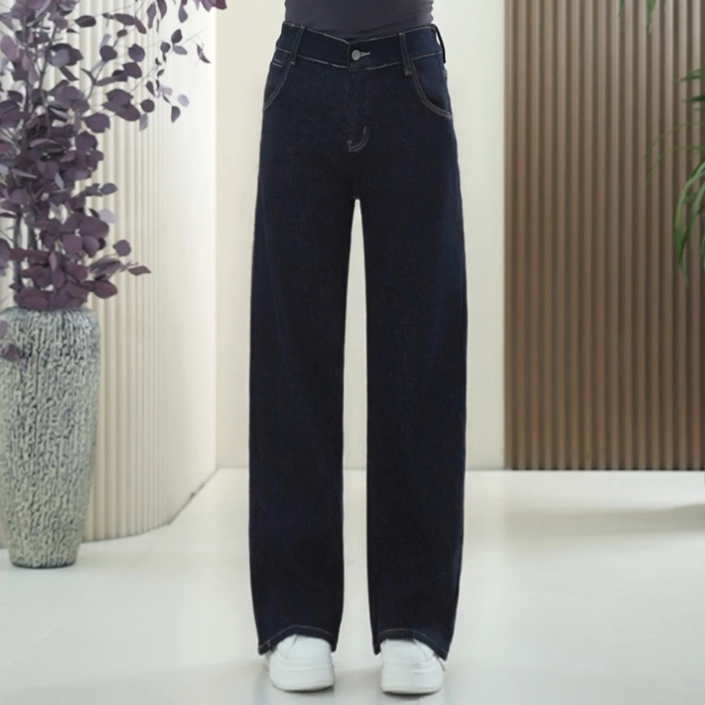 火焰绒牛仔裤女大码百搭弹力显瘦冬季微喇加绒加厚阔腿直筒长裤