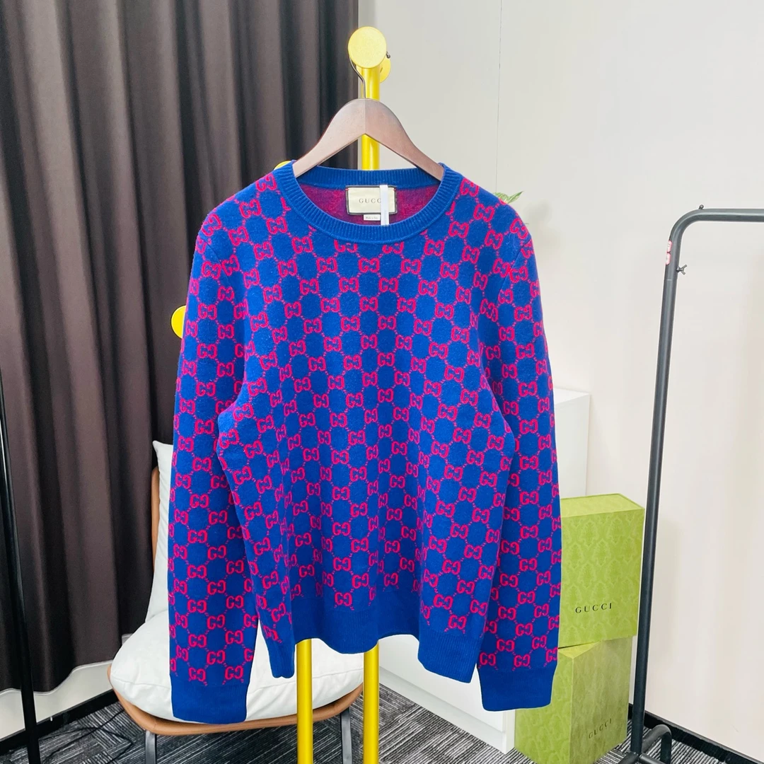 99新 GUCCI/古驰  深蓝色满印毛衣 m码