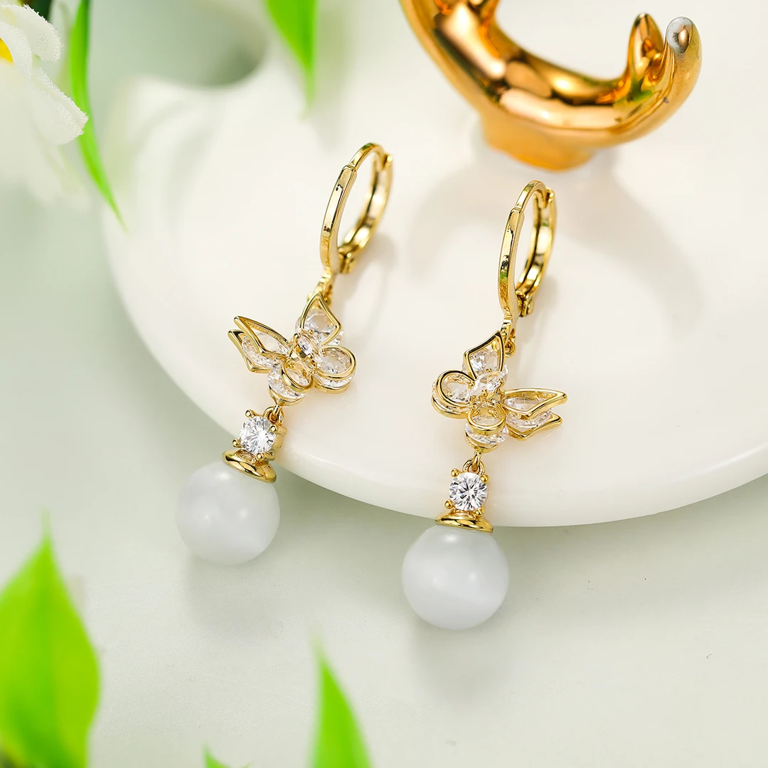 铜合金合成锆石耳饰 盛夏蝴蝶清晰时尚轻奢百搭镶锆耳环H217