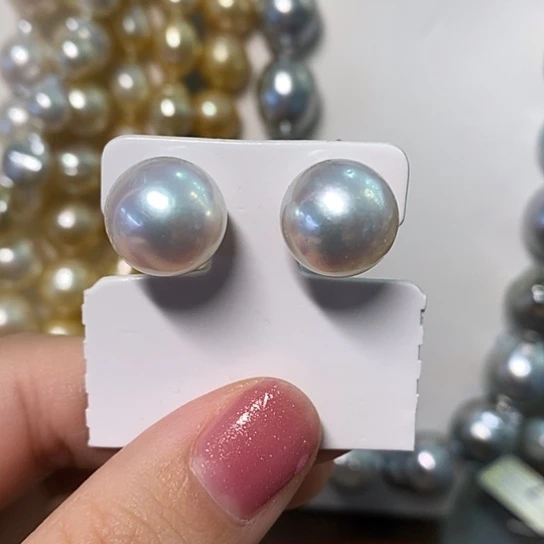 海水珍珠耳饰银S925镶嵌12.2