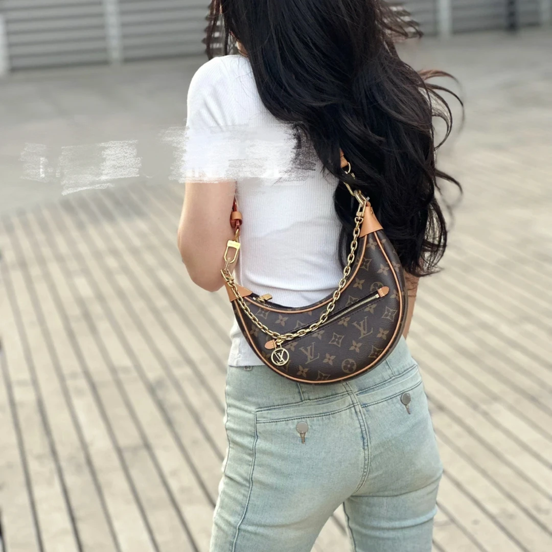 99新 LouisVuitton/路易威登 99新-老花月亮包 豌豆包芯片款