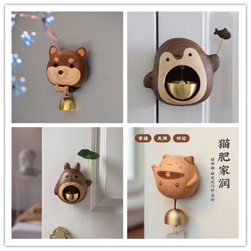 实木龙猫门铃吸门式风铃创意冰箱贴挂件进门提醒铃铛精致乔迁礼物