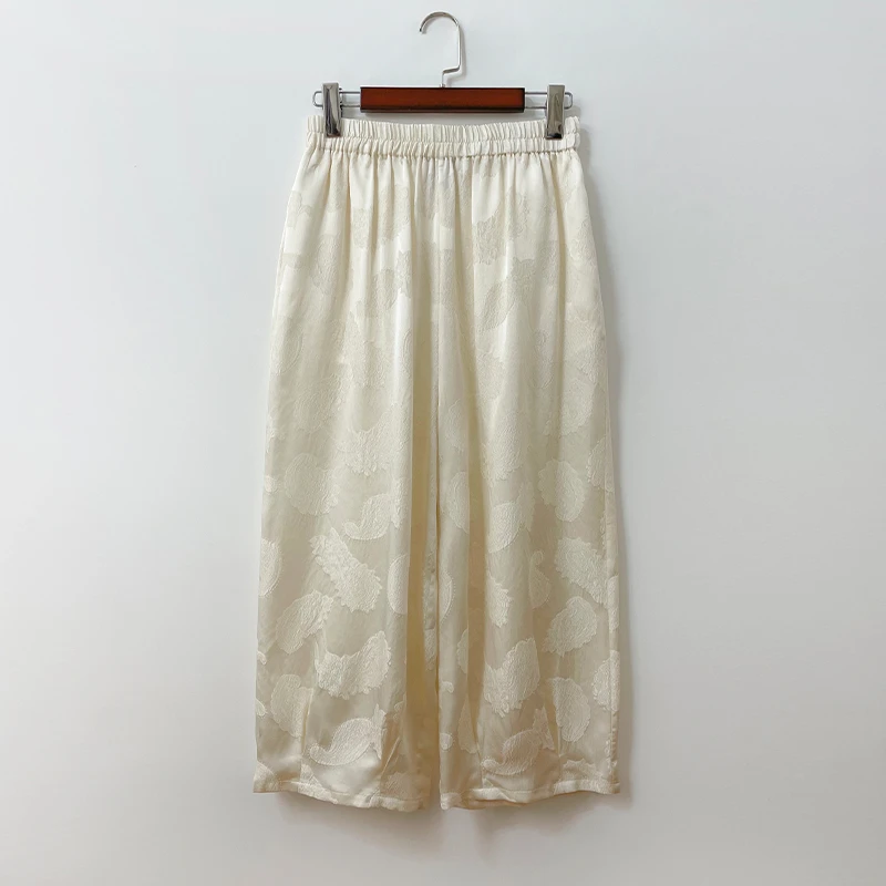 真丝腰果花南瓜裤冠乐缎垂感高腰九分裤满分桑蚕丝夏季薄款三色