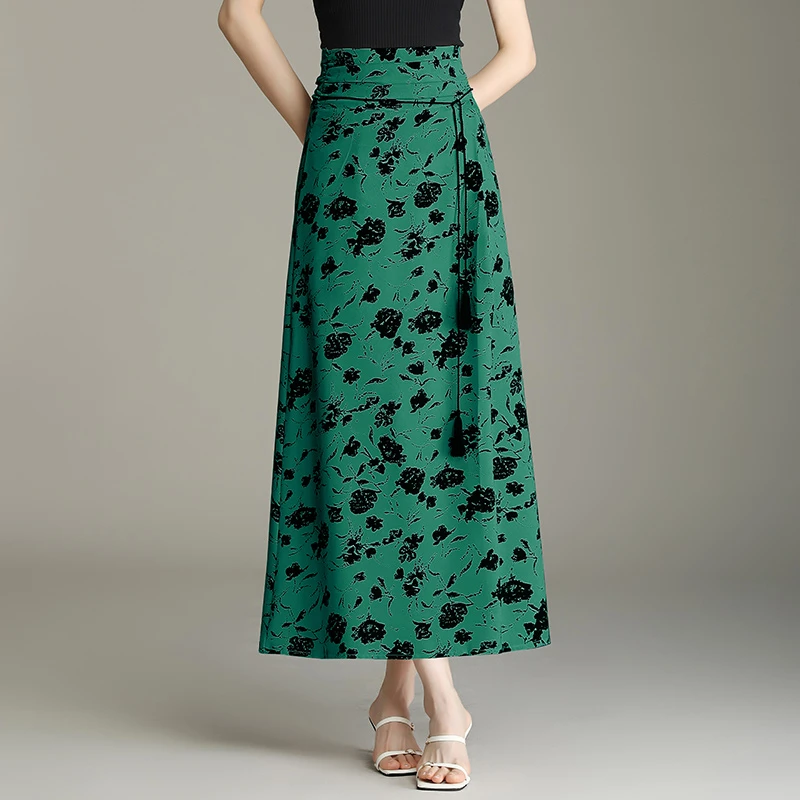 印花半身裙女春夏薄款裙子2025新款中长款垂感高腰显瘦包臀裙