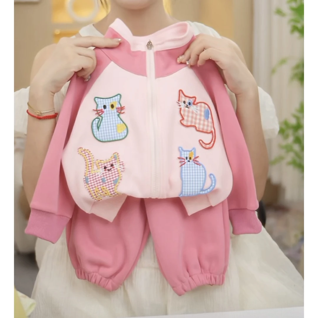 【刺绣猫咪】2025新秋款女童卫衣套装女童刺绣卫衣外套卫衣套装百搭