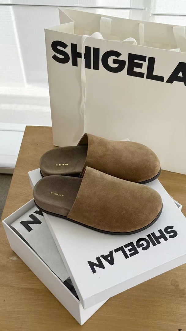 诗歌兰2025秋季新款女鞋时尚磨砂皮平底博肯包头半拖鞋女