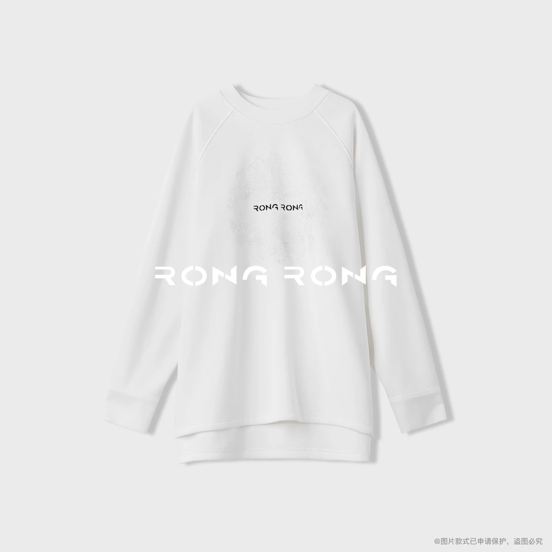 溶溶【寒梅霜菊】RONGRONG 圆领艺术刺绣复合银狐绒长袖T恤2502K900