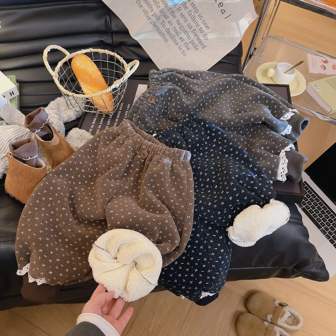 《暖暖裤》女童森系加绒加厚休闲裤螺纹收口校园神裤