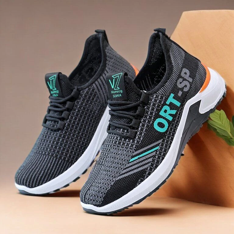 2025春秋季男鞋百搭超轻透气软底飞织休闲防滑潮流织网男士运动鞋