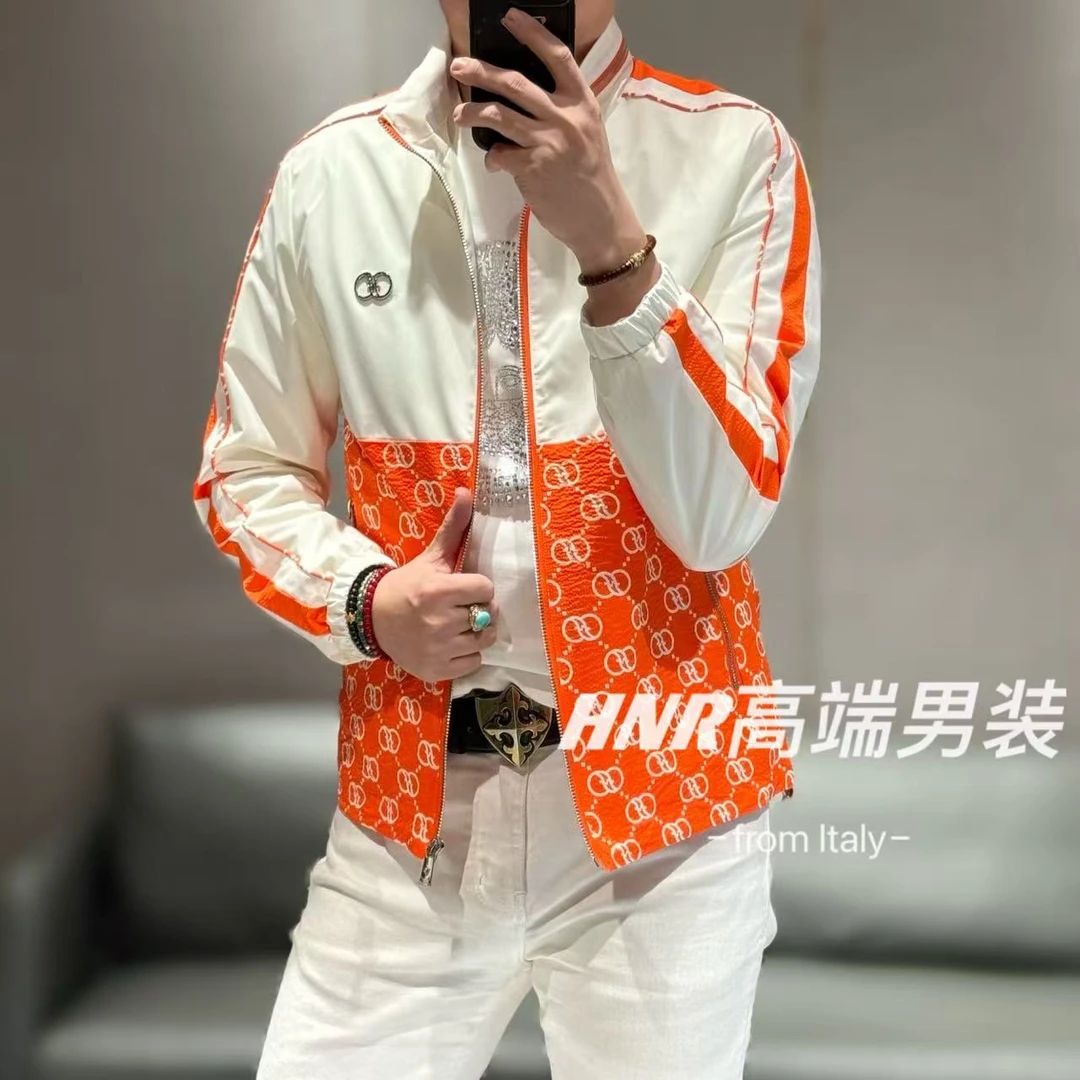 【雷迪·凯奇】品牌拉链设计满花图案撞色拼接织带提花夹克501