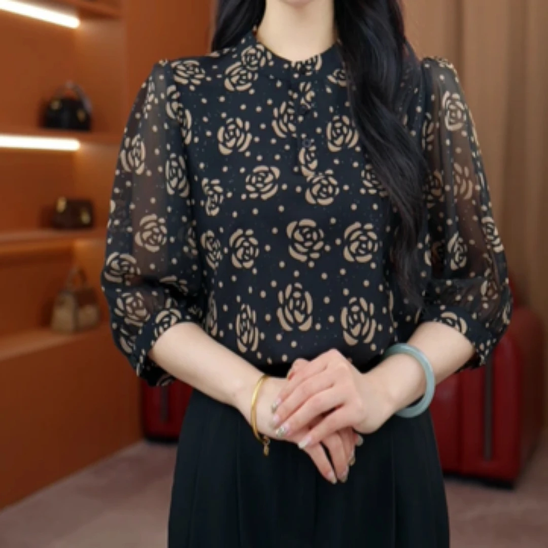 657-新款原版正品玫瑰绽放洋气玫瑰圆点衬衫减龄套头小衫衬衣