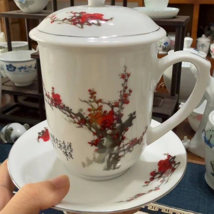 醴陵带碟茶杯一套微瑕
