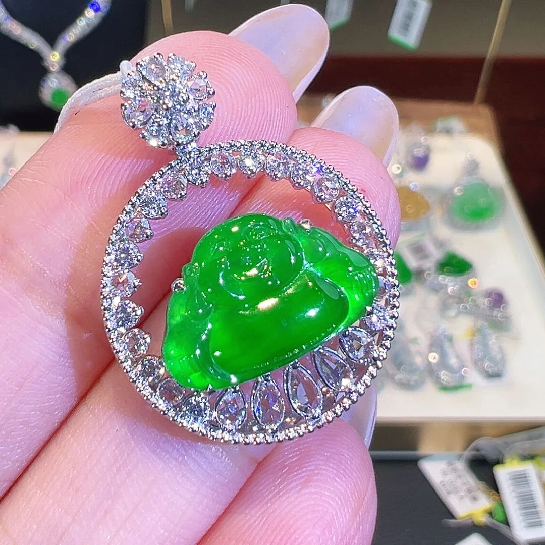 翡翠18K金镶嵌吊坠(不含链)翡翠