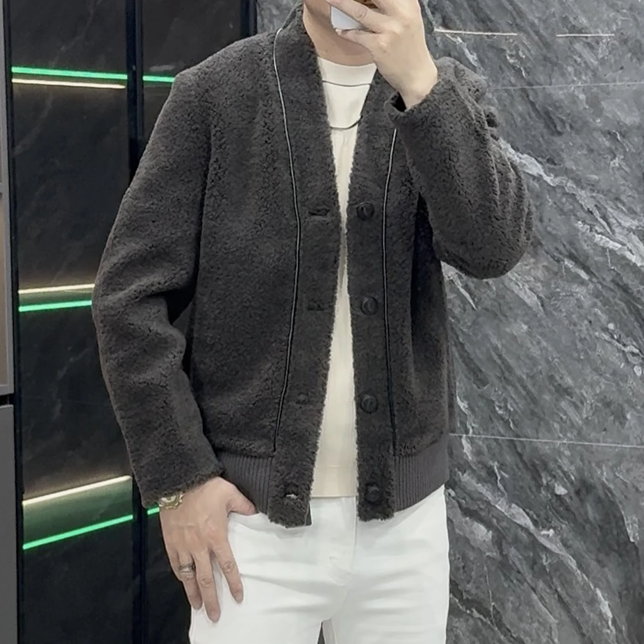 秋冬新款男士轻奢时尚潮流高端拼皮羊毛100%夹克冬季外套88965
