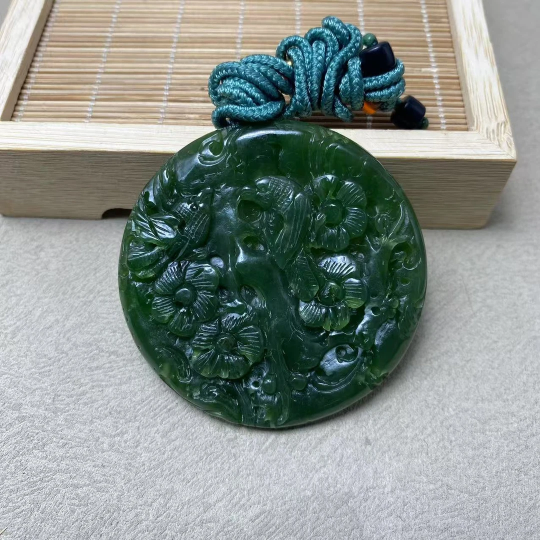 天然新疆和田玉圆牌吊坠-v205-多样性发一